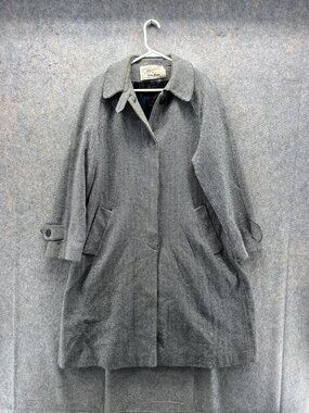 Vintage Fleurette Coat Womens 6 Gray Herringbone Tweed Cashmere Long Overcoat